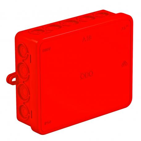 Caja de derivación A 18 115x90x35 | 18 | IP55 | 10 entradas para diámetros de cable de 5-14 mm 8 entradas para diámetros de cable de 5-11 mm | rojo