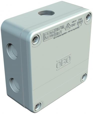 Junction box B 9 T, perforation membrane, with cable gland, metric 98x98x40 | 9 | IP67 | 2 additional entries in base with push-through membrane (for cable diameter up to 15 mm) | Light grey; RAL 7035