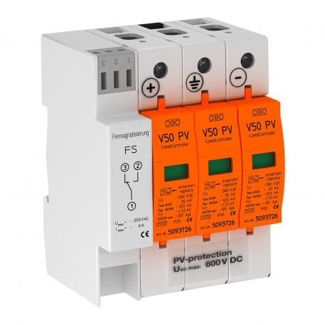 Descargador combinado fotovoltaico V50, 600 V DC con señalización remota 3 | IP20