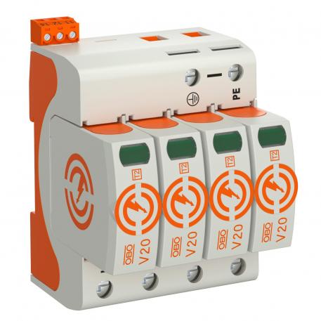 Surge arrester V20, 4-pole with remote signalling, 385 V 4 | 385 | IP20