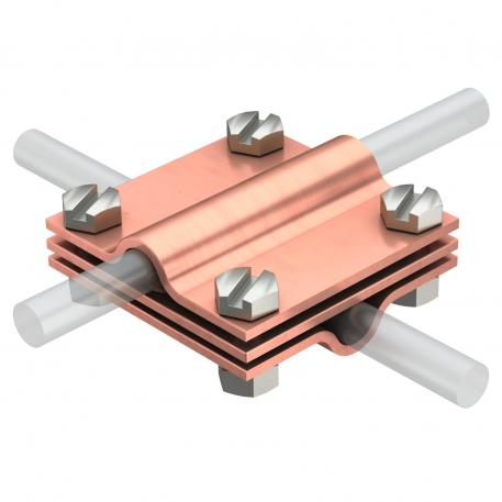 Cross-connector with intermediate plate for Rd 8−10 mm Cu Rd 8-10