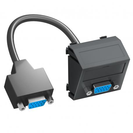 VGA connection, 1 module, slanting outlet, with connection cable Black-grey; RAL 7021