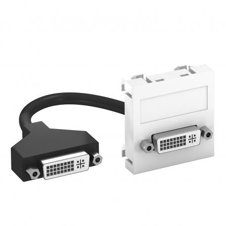 Toma DVI-I, módulo 1, salida recta, con cable de conexión blanco puro; RAL 9010