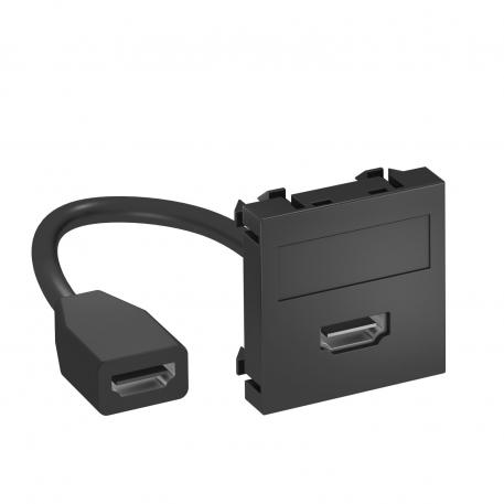 HDMI connection, 1 module, straight outlet, with connection cable Black-grey; RAL 7021
