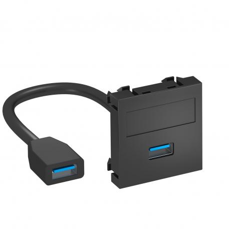 USB 2.0/3.0 connection, 1 module, straight outlet, with connection cable Black-grey; RAL 7021