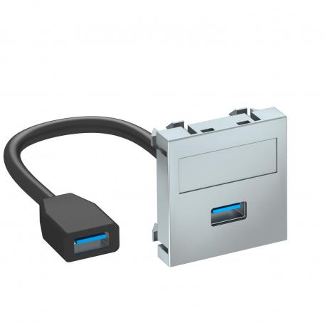 USB 2.0/3.0 connection, 1 module, straight outlet, with connection cable Aluminium painted
