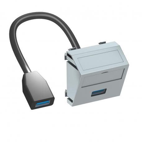 Toma USB 2.0/3.0, 1 módulo, salida transversal, con cable de conexión Aluminio lacado