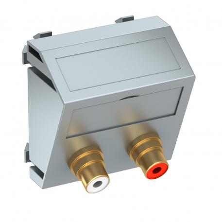 Audio cinch connection, 1 module, slanting outlet, as 1:1 coupling, aluminium-painted Aluminium painted