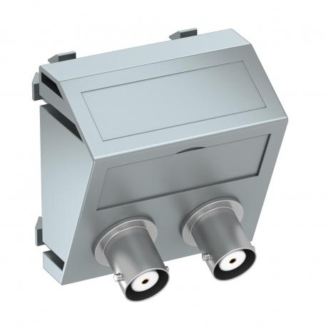 2 x BNC connection, 1 module, slanting outlet, as 1:1 coupling, aluminium-painted Aluminium painted