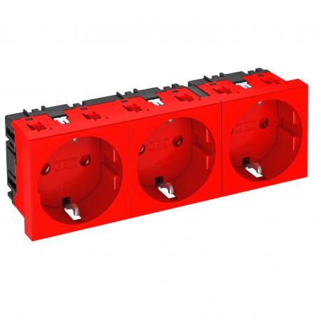 0° socket, protective contact, triple Signal red; RAL 3001