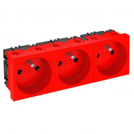 0° socket, with earthing pin, triple Signal red; RAL 3001