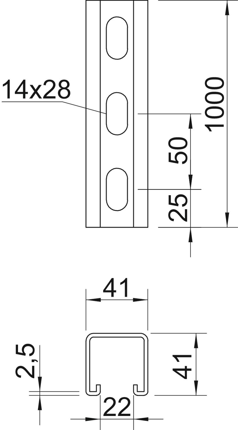MS4141 mounting rail, slot 22 mm, FT, perforated